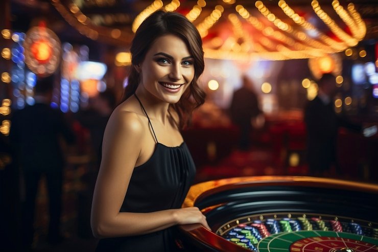 Meja Caribbean Stud Poker dengan dealer live di platform slot bos